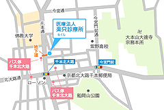 〒603-8236　京都府京都市北区紫野上御輿町23-1　医療法人　楽只診療所